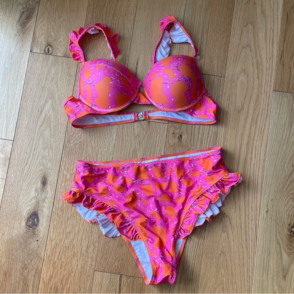 Vibrant Pink and Orange Bikini Set - Picture 2 of 8